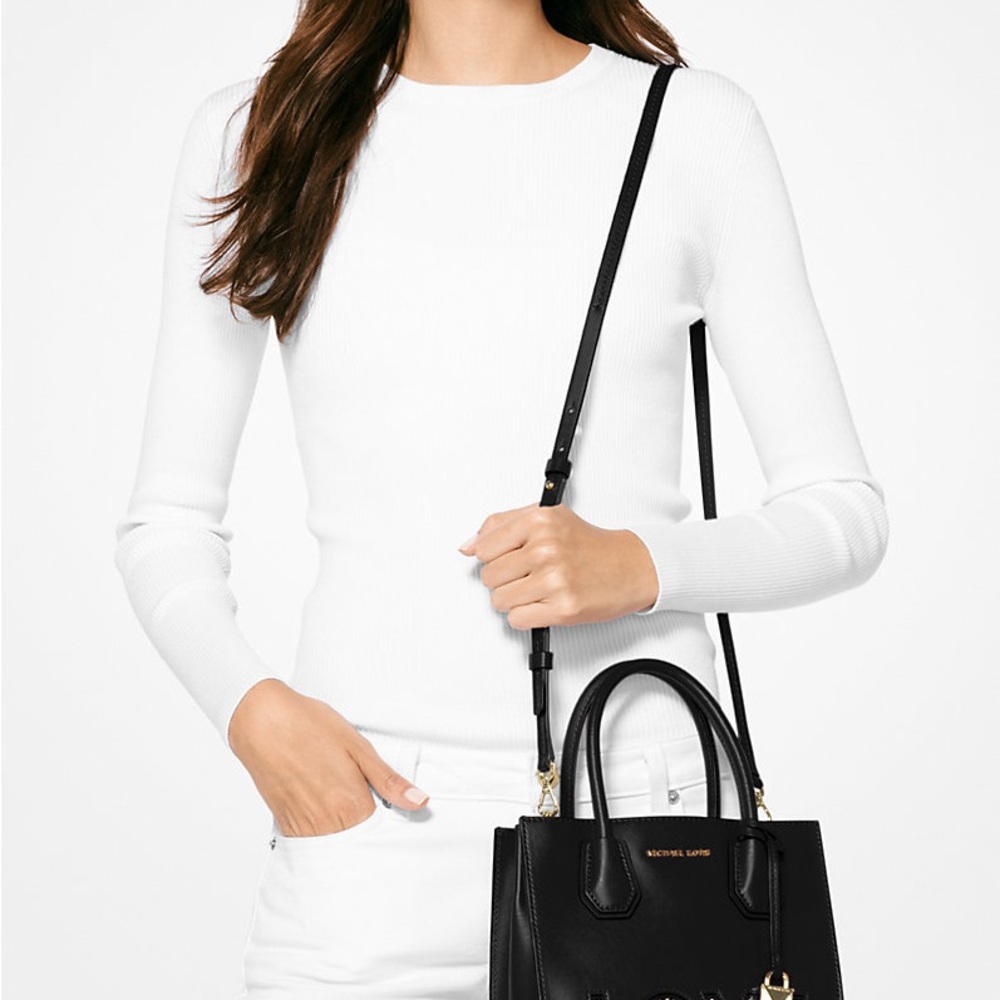 Michael Kors Black Leather 'LOVE' Studded Satchel with Gold Hardware - Picture 8 of 9